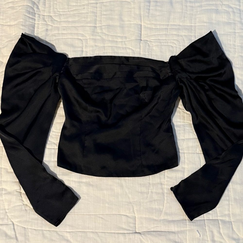 Express Black Satin Off The Shoulder Top